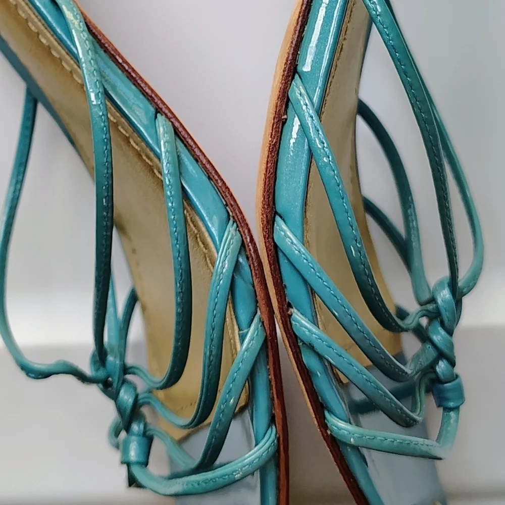Ann Taylor women's leather strappy stiletto heel sandals,slip-on Turquoise 8.5M, - Picture 14 of 17